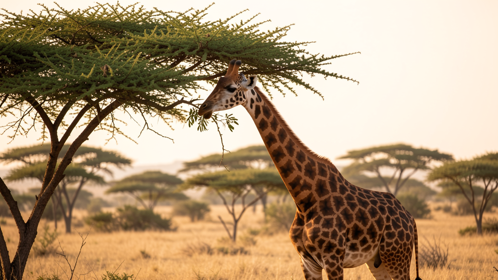 Giraffe eating from tree