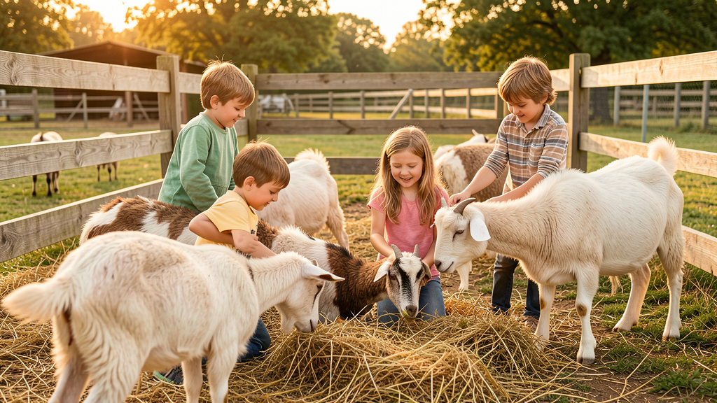 Children petting farm animals