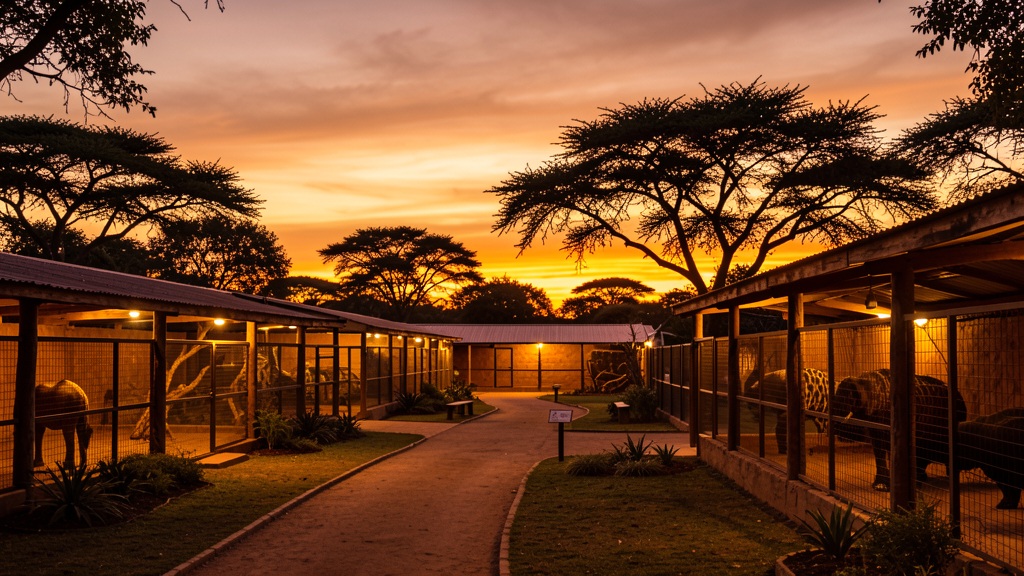 Zoo at twilight with sunset